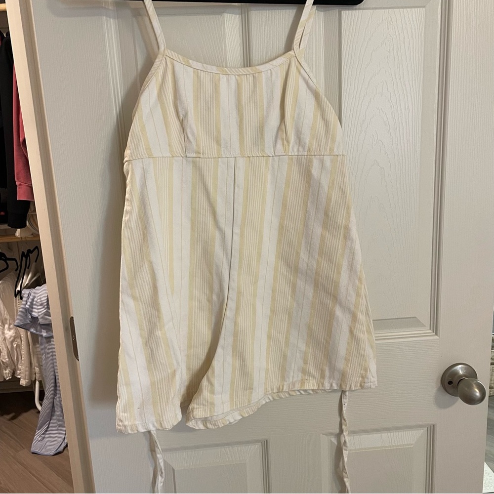 Yellow and White Striped Denim Romper